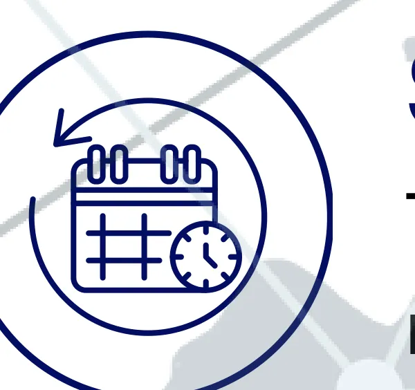 Calendario y reloj dentro de una flecha circular